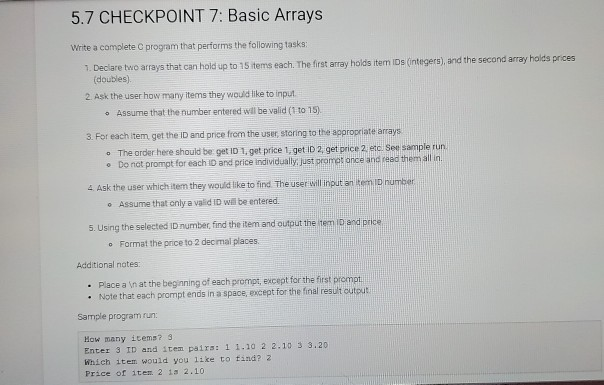 5.7 CHECKPOINT 7: Basic Arrays Write a complete C | Chegg.com