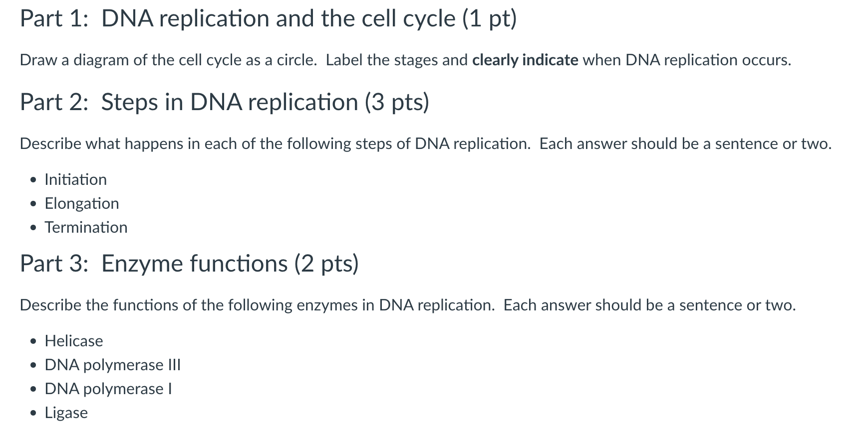 Solved Part 1: DNA replication and the cell cycle (1 pt) | Chegg.com