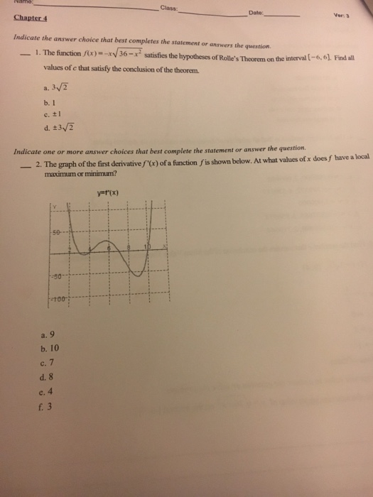 Solved Class: Date Indicate the answer choice that best | Chegg.com