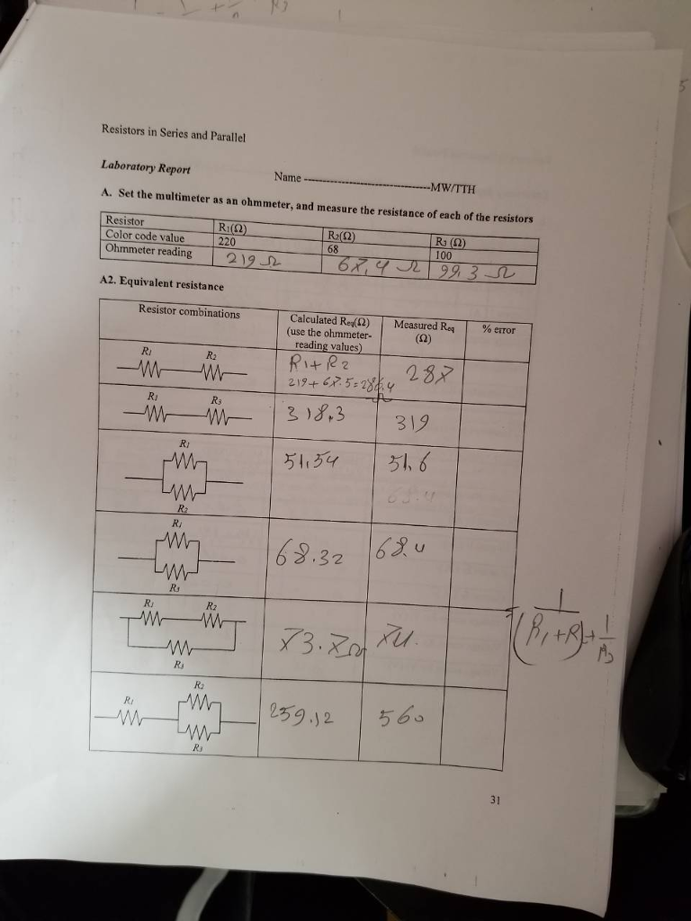Solved Resistors in Series and Parallel Laboratory Report A.