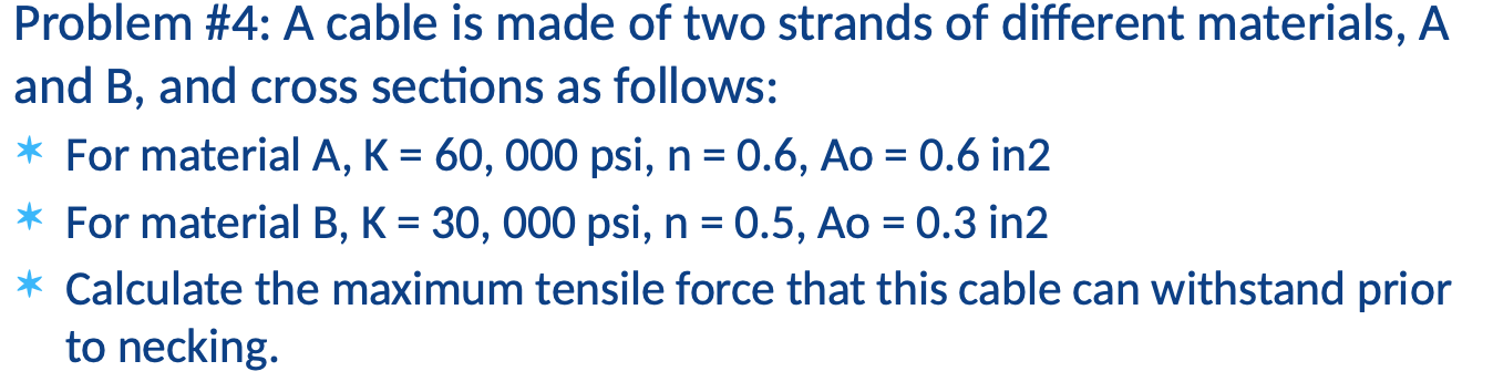 Solved Problem #4: A cable is made of two strands of | Chegg.com
