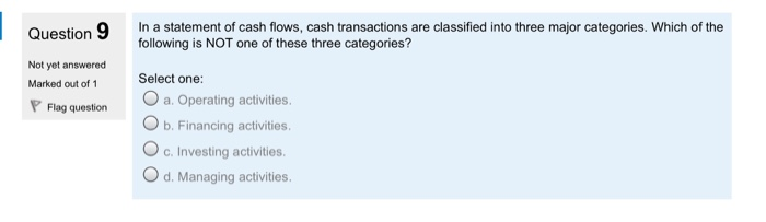 Solved Question 9 In a statement of cash flows, cash | Chegg.com