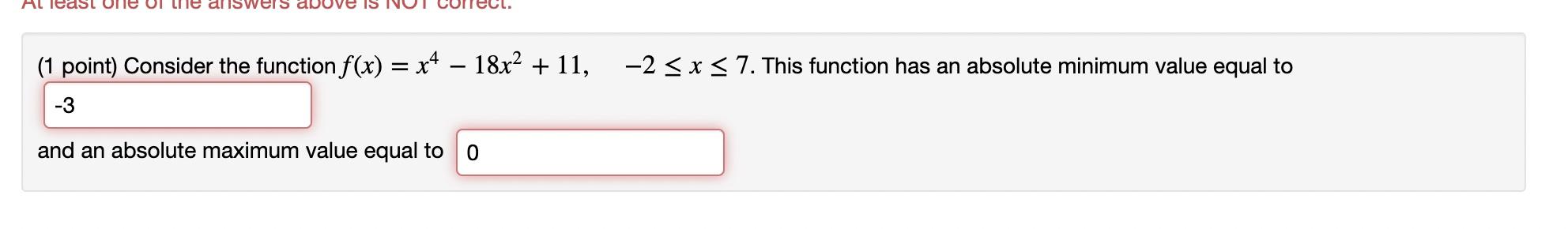 Solved ( 1 point) Consider the function | Chegg.com