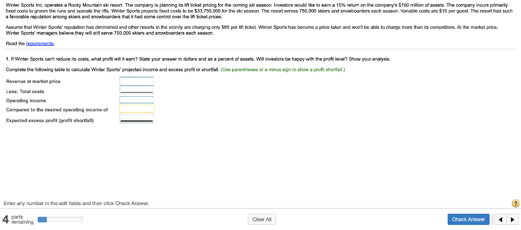 Solved Winter Sports Inc. operates a Rocky Mountain ski | Chegg.com