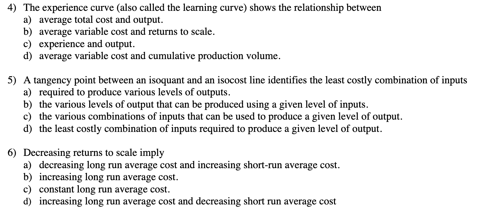 Solved 4) The experience curve (also called the learning | Chegg.com