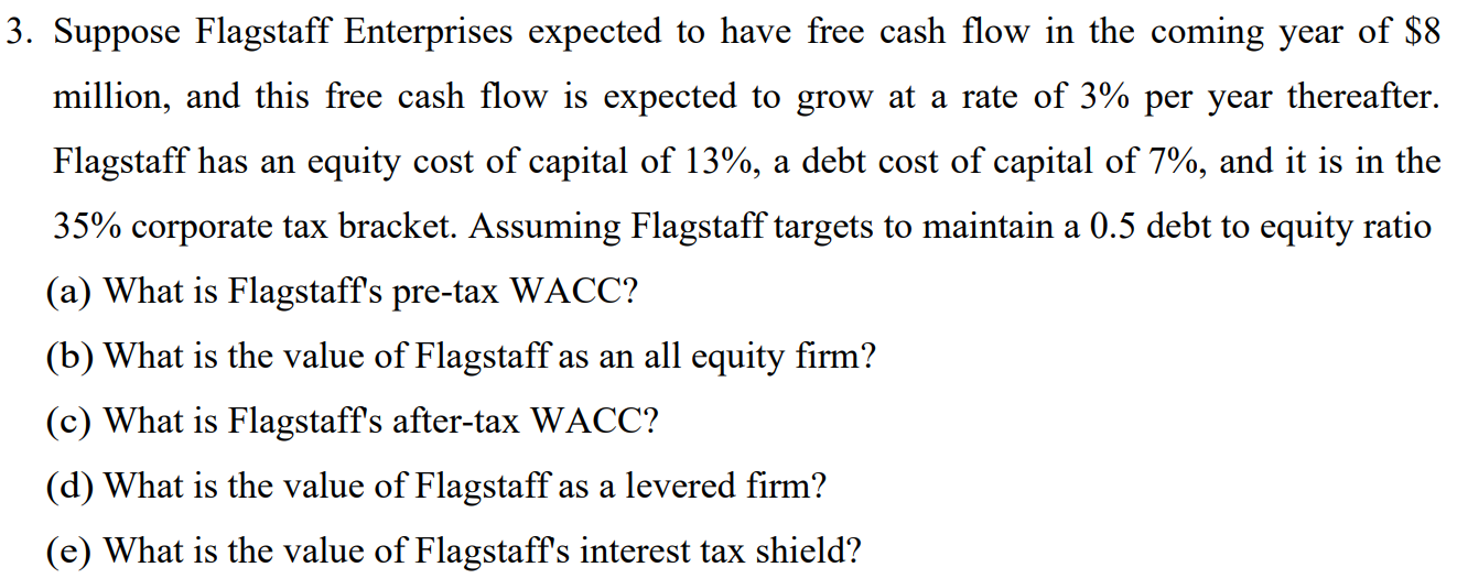 Solved 3. Suppose Flagstaff Enterprises expected to have