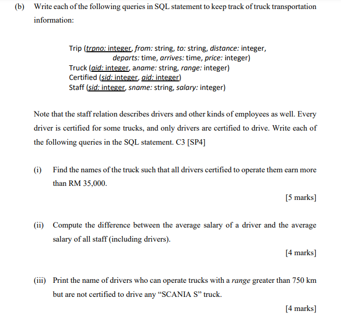 Solved (b) Write Each Of The Following Queries In SQL | Chegg.com