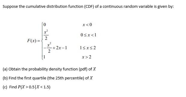 Solved Suppose the cumulative distribution function (CDF) of | Chegg.com