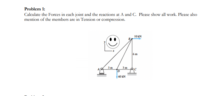 Solved Problem 1: Calculate the Forces in each joint and the | Chegg.com