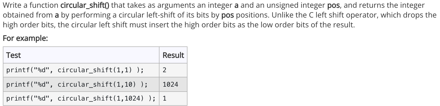 Solved Write a function circular_shift() that takes | Chegg.com