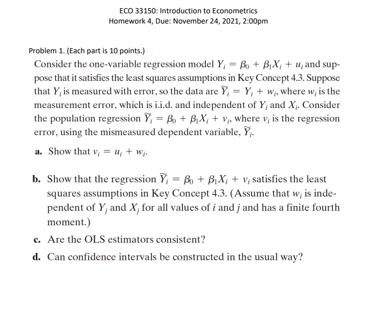 Solved ECO 33150: Introduction To Econometrics Homework 4, | Chegg.com