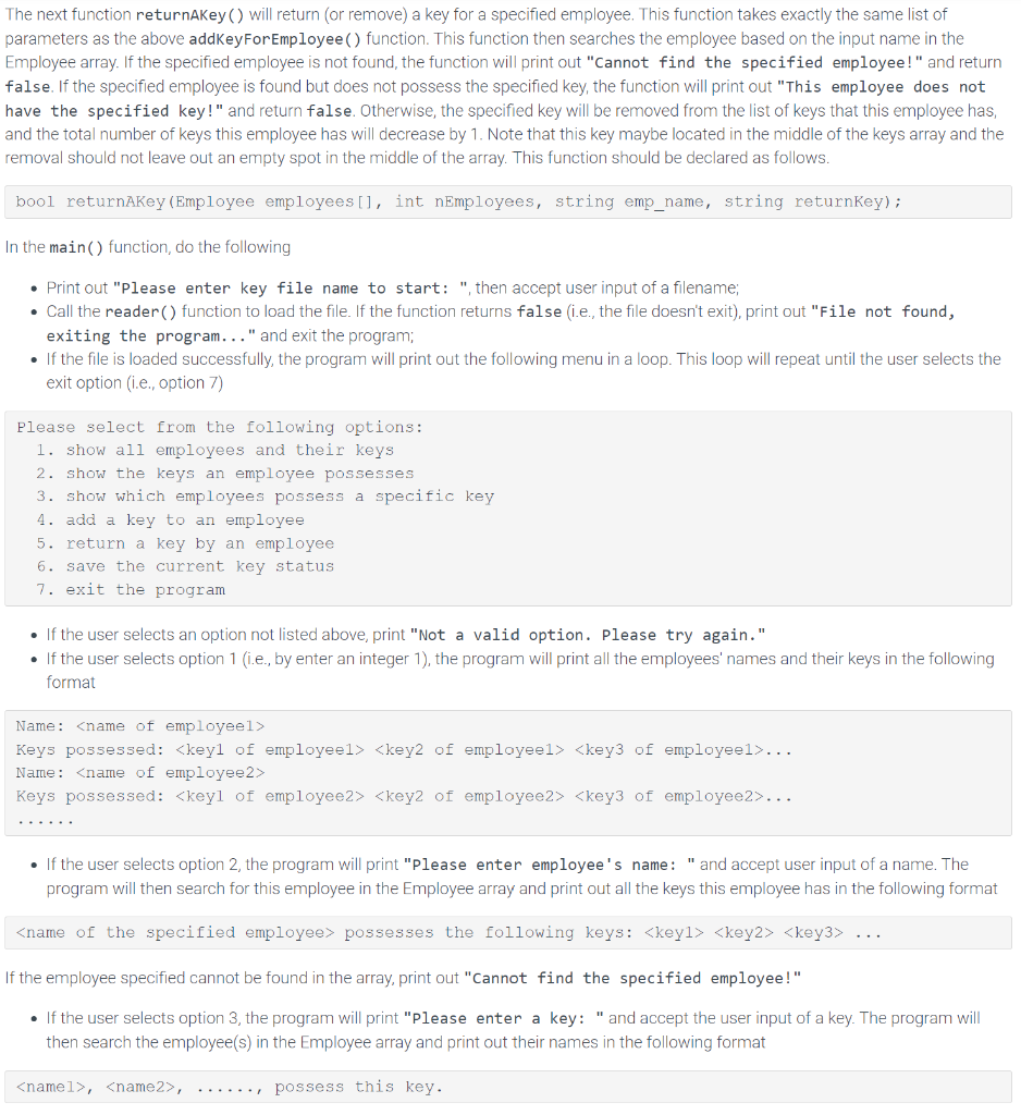 Solved Write a program that manages the keys owned by the | Chegg.com