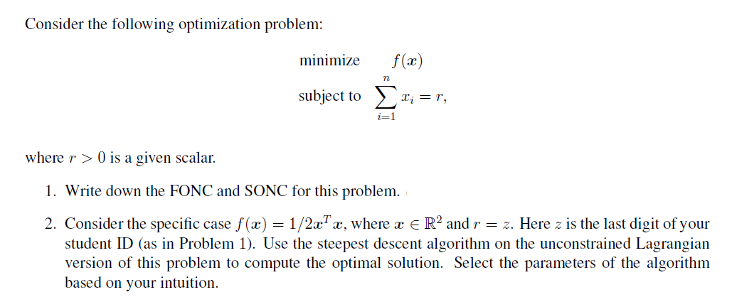 Solved Consider the following optimization problem: minimize | Chegg.com