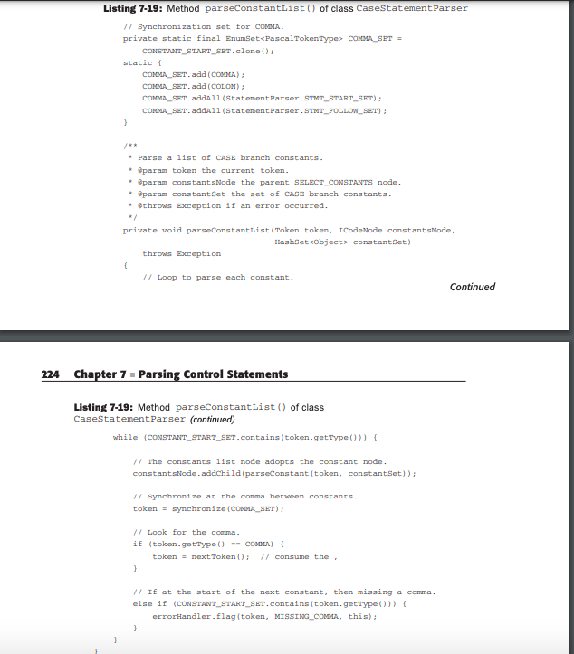Listing 7-19: Method parseConstantList() of class | Chegg.com
