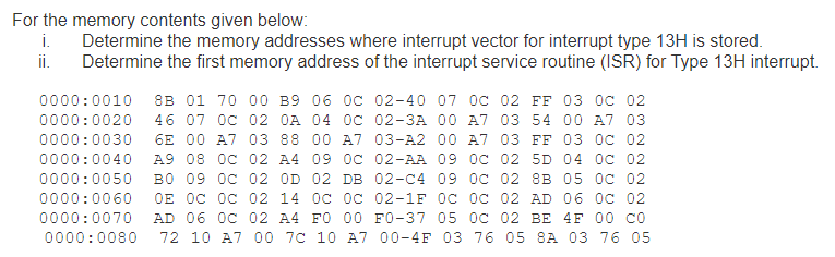 For the memory contents given below: i. Determine the | Chegg.com
