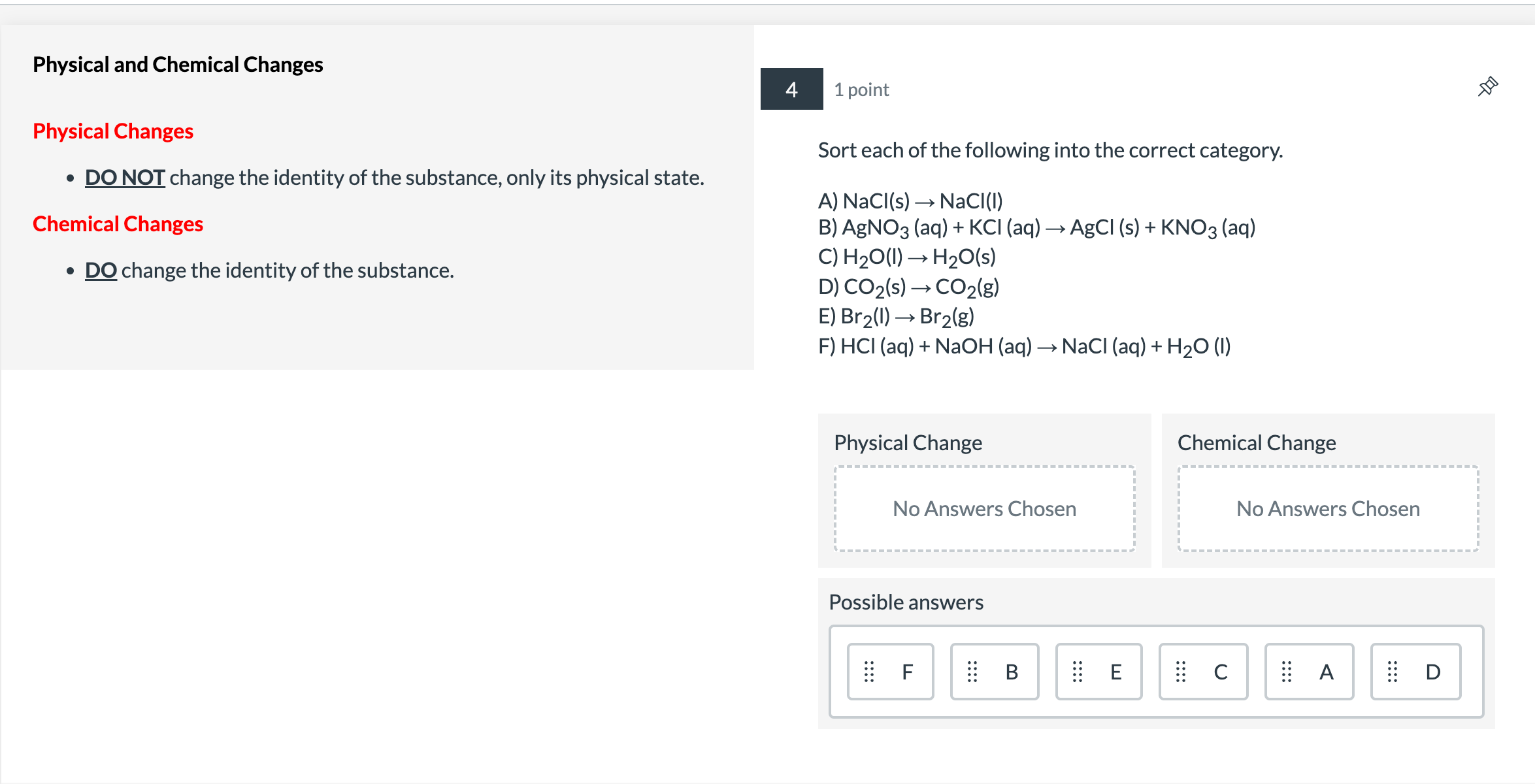 Solved Physical And Chemical Changes Physical Changes - | Chegg.com