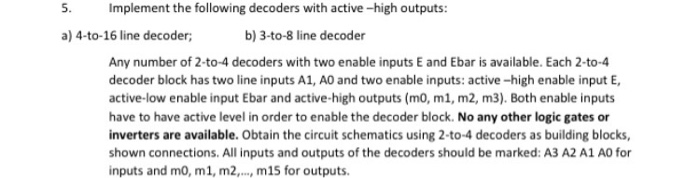 Solved Implement the following decoders with active-high | Chegg.com