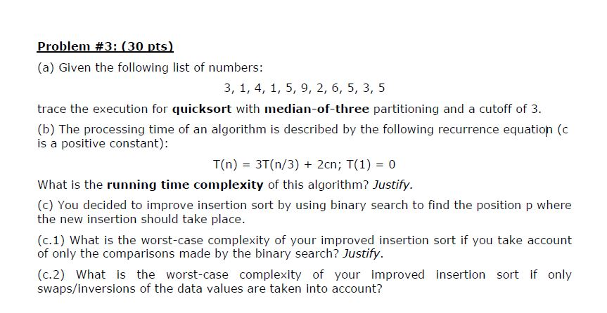 solved-problem-3-30-pts-a-given-the-following-list-of-chegg