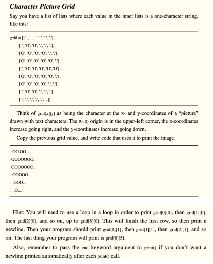 Solved Character Picture Grid Say you have a list of lists | Chegg.com