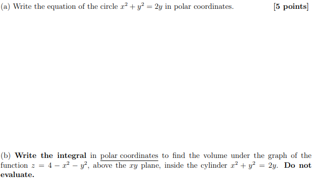 Solved (a) Write the equation of the circle x² + y² = 2y in | Chegg.com