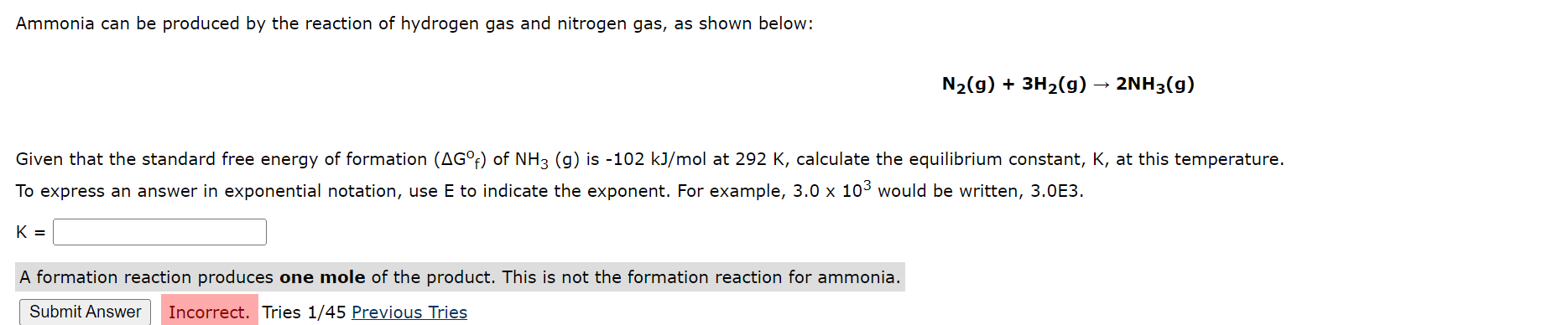 Solved Ammonia can be produced by the reaction of hydrogen | Chegg.com