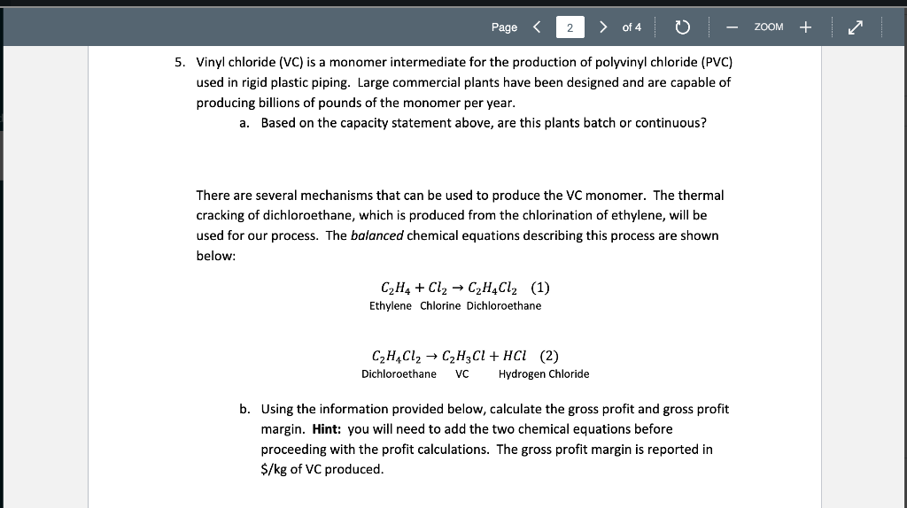 Solved Page 2 of 4 0 ZOOM 5. Vinyl chloride VC is