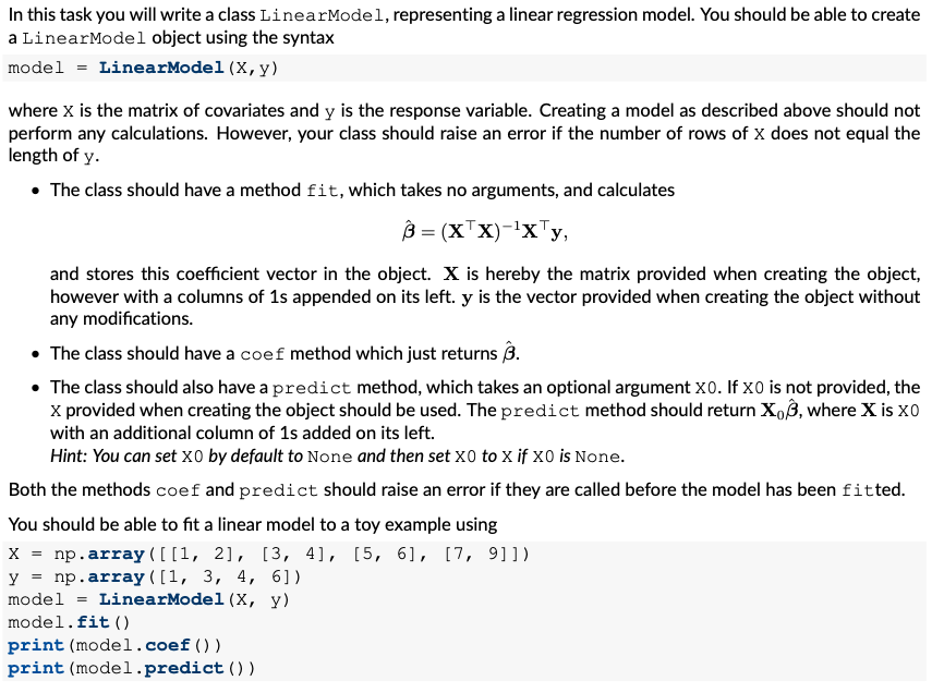 Solved In this task you will write a class LinearModel, | Chegg.com