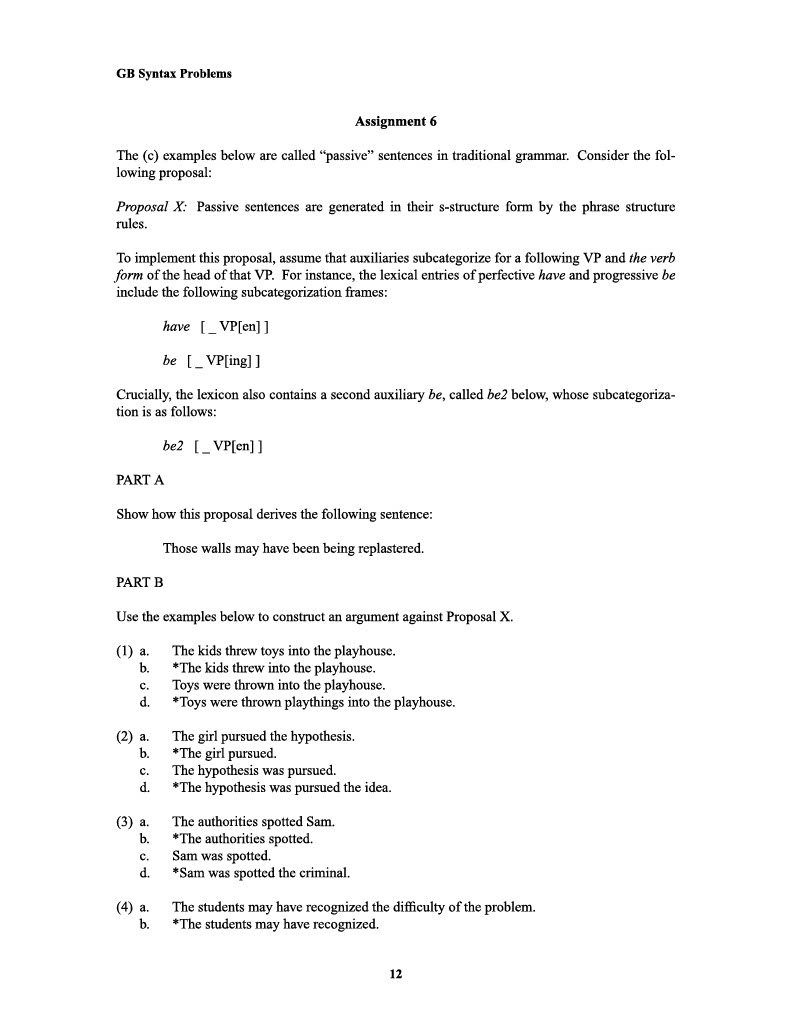 Solved GB Syntax Problems Assignment 6 The (c) examples | Chegg.com