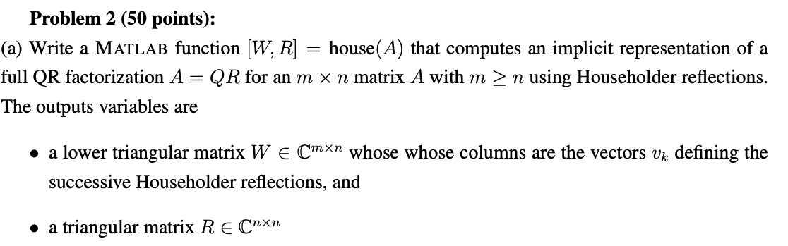 Problem 2 (50 points): (a) Write a MATLAB function | Chegg.com