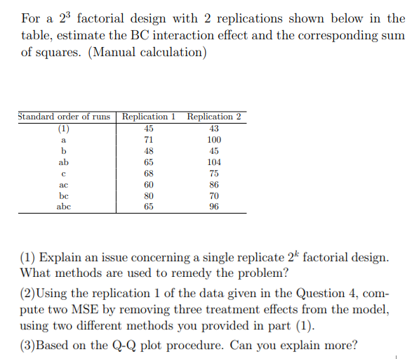 Solved For A 23 Factorial Design With 2 Replications Shown | Chegg.com