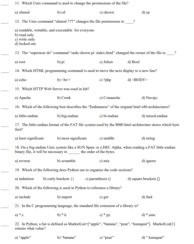 D Cp 11 Which Unix Command Is Used To Change The Chegg Com