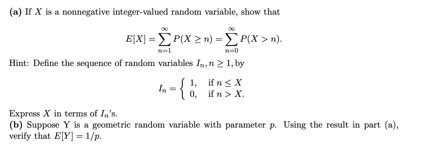 Solved A If X Is A Nonnegative Integer Valued Random Va Chegg Com