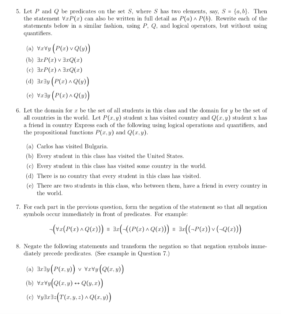 Solved 5 Let P And Q Be Predicates On The Set S Where S Chegg Com