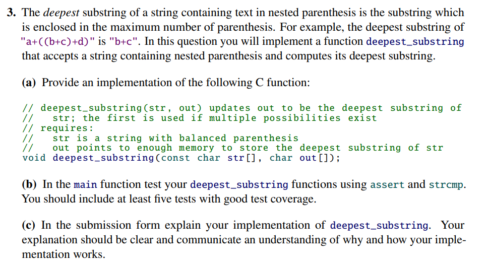 Solved 3 The Deepest Substring Of A String Containing Text Chegg