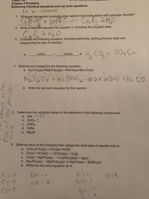 Solved Chapter 4 Problems Balancing Chemical equations and | Chegg.com