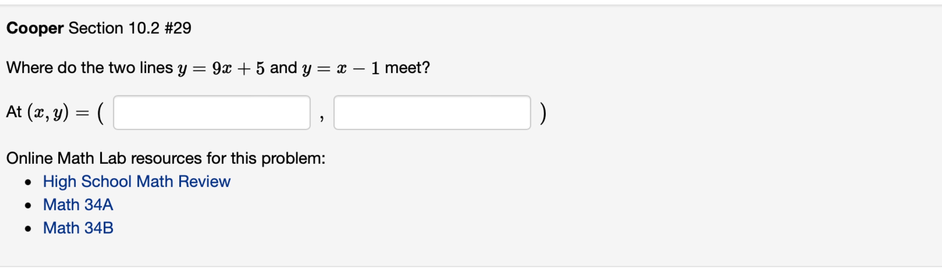 Solved Cooper Section 10 2 ﻿ 29where Do The Two Lines Y 9x 5