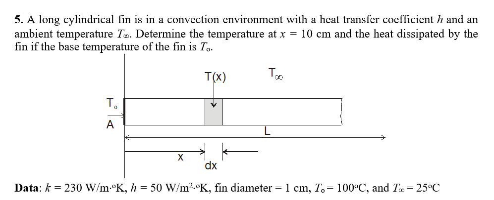 Solved 5. A long cylindrical fin is in a convection | Chegg.com