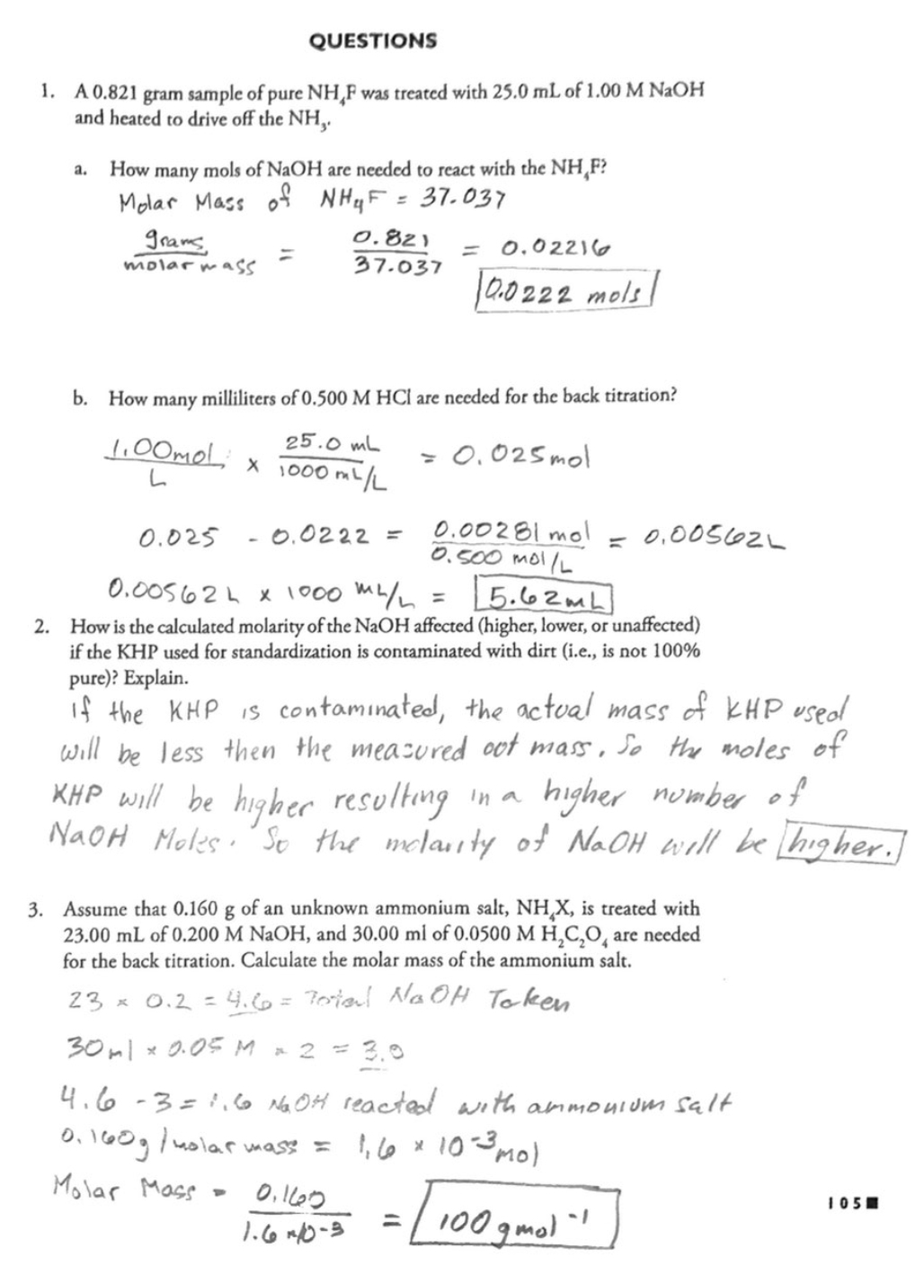 Solved QUESTIONS 1. A 0.821 gram sample of pure NH,F was | Chegg.com