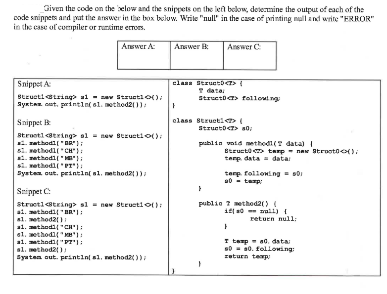 Solved Given The Code On The Below And The Snippets On The | Chegg.com