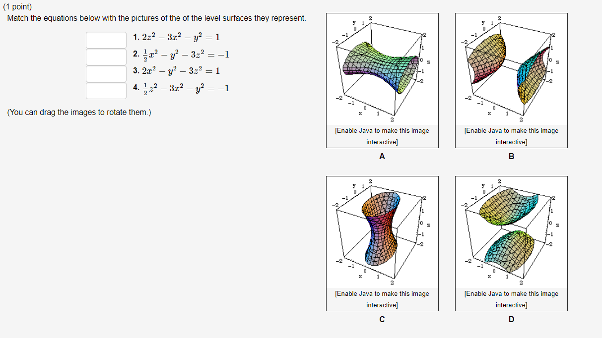 Solved (1 point) Match the equations below with the pictures | Chegg.com