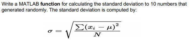 Solved Write a MATLAB function for calculating the standard | Chegg.com
