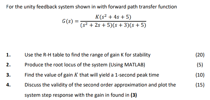 Solved For the unity feedback system shown in with forward | Chegg.com