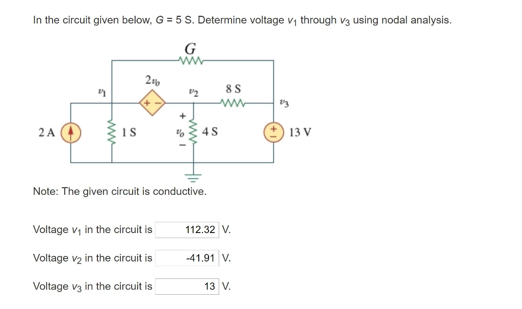 Solved In the circuit given below, G 5 S. Determine voltage | Chegg.com