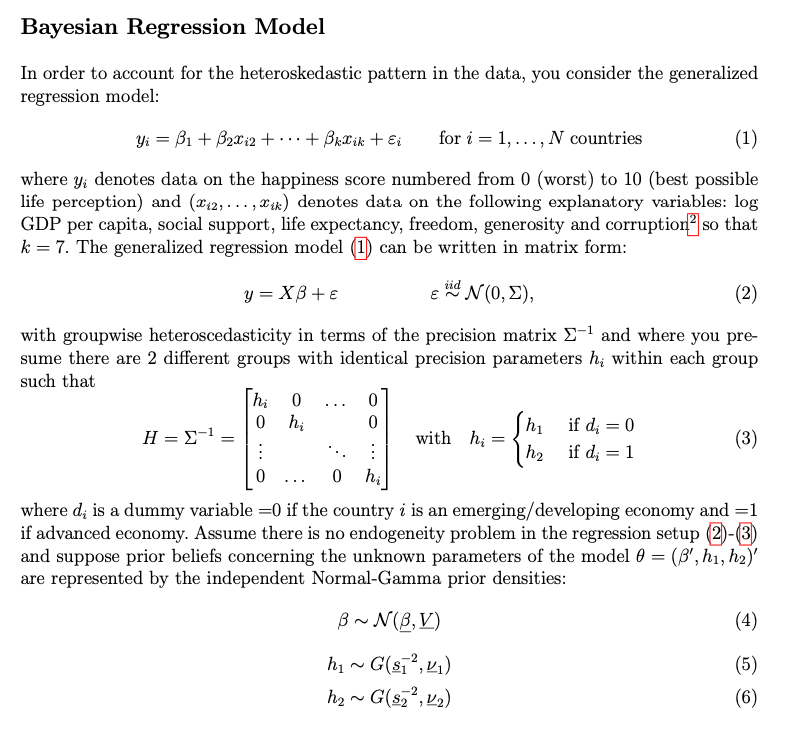 Solved Bayesian Regression Model On The World Happiness R Chegg Com