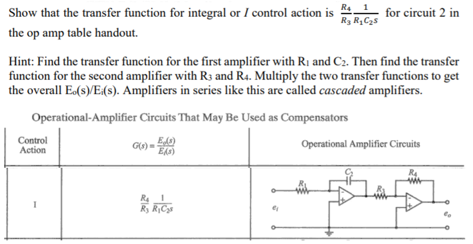 Solved Show that the transfer function for integral or I | Chegg.com