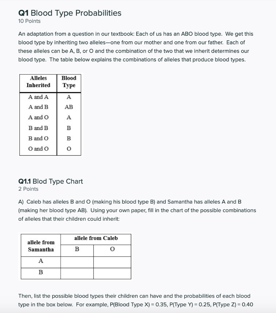 Solved Q1 Blood Type Probabilities 10 Points An Adaptation Chegg Com