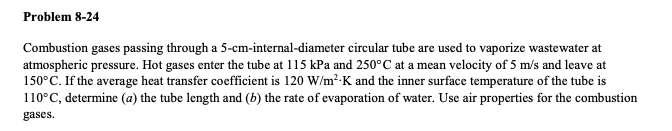 Solved Problem 8-24 Combustion gases passing through a | Chegg.com