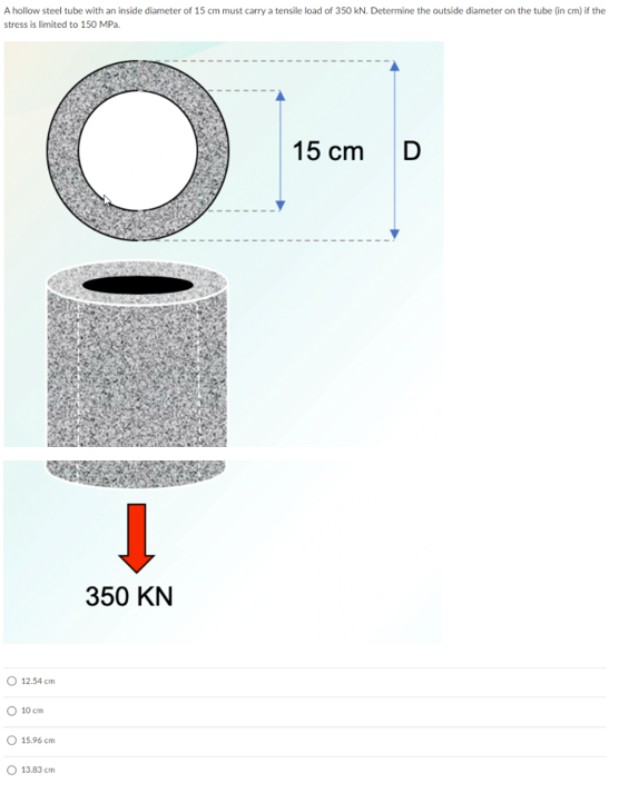 Solved A hollow steel tube with an inside diameter of 15 cm | Chegg.com