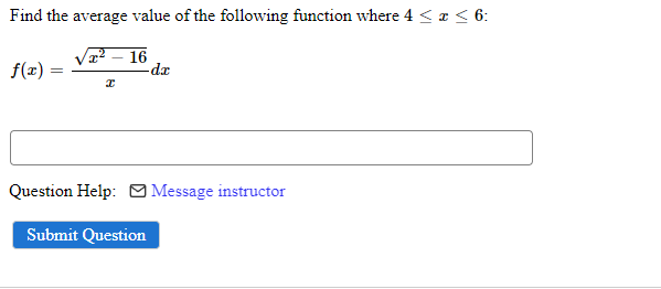 Solved Find The Average Value Of The Following Function | Chegg.com