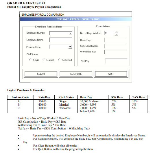 GRADED EXERCISE #1 FORM #1: Employee Payroll | Chegg.com